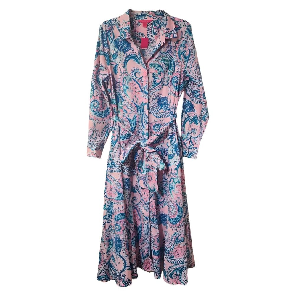 LILY PULITZER sz 16 NWT PINK BLUE LONG SLEEVE DRESS $ 168